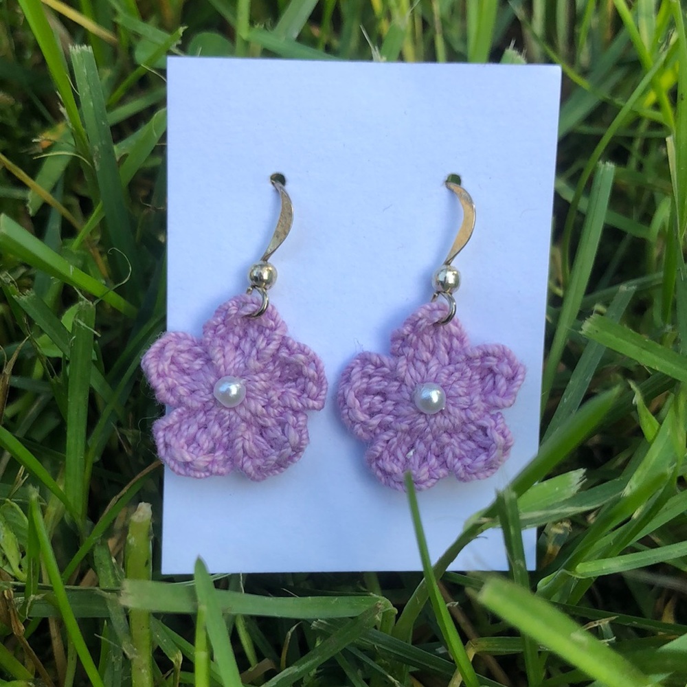 Lavender Crocheted Flower Earrings